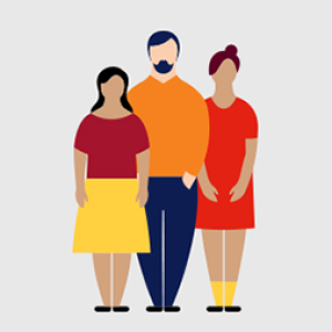 illustration of three people standing beside one another