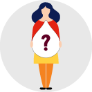 illustration of woman holding a large white droplet with a question mark on it