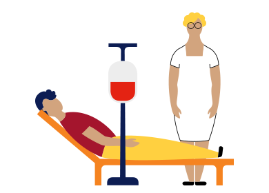 Illustration of a man donating blood, a nurse standing next to him