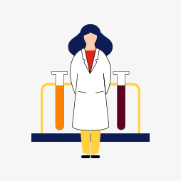 illustration of a scientist standing in front of test tubes