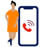 illustration of a woman leaning against a phone with a call icon on it