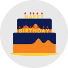 an illustration of a large colourful birthday cake