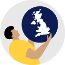 illustration of a person holding a map of the united kingdom