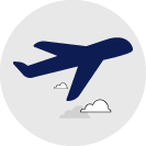 illustration of an aeroplane flying past two small clouds