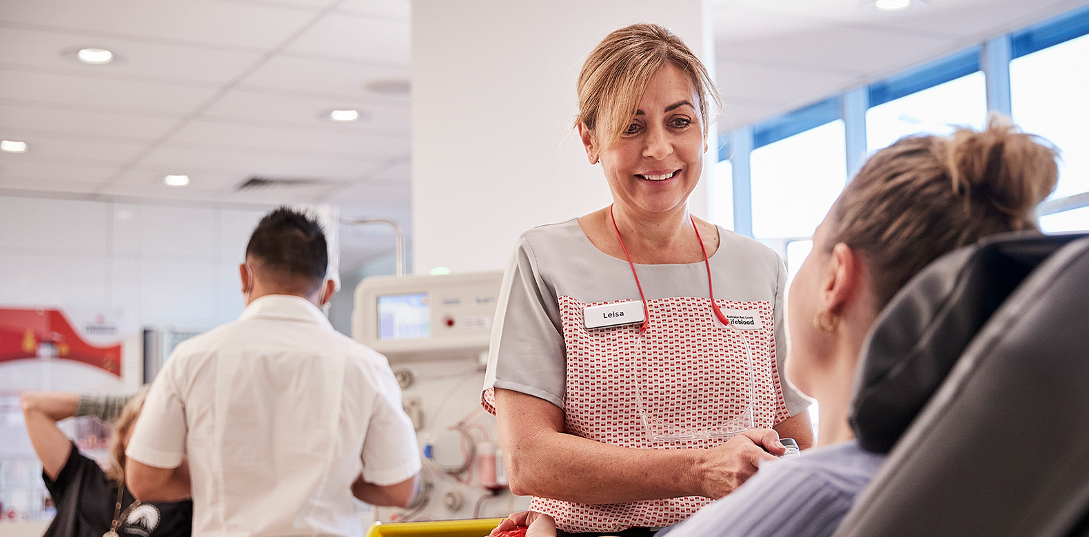 Lifeblood nurse with blood donor