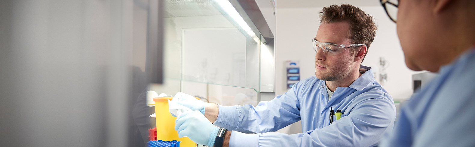 Lifeblood male laboratory technicians working