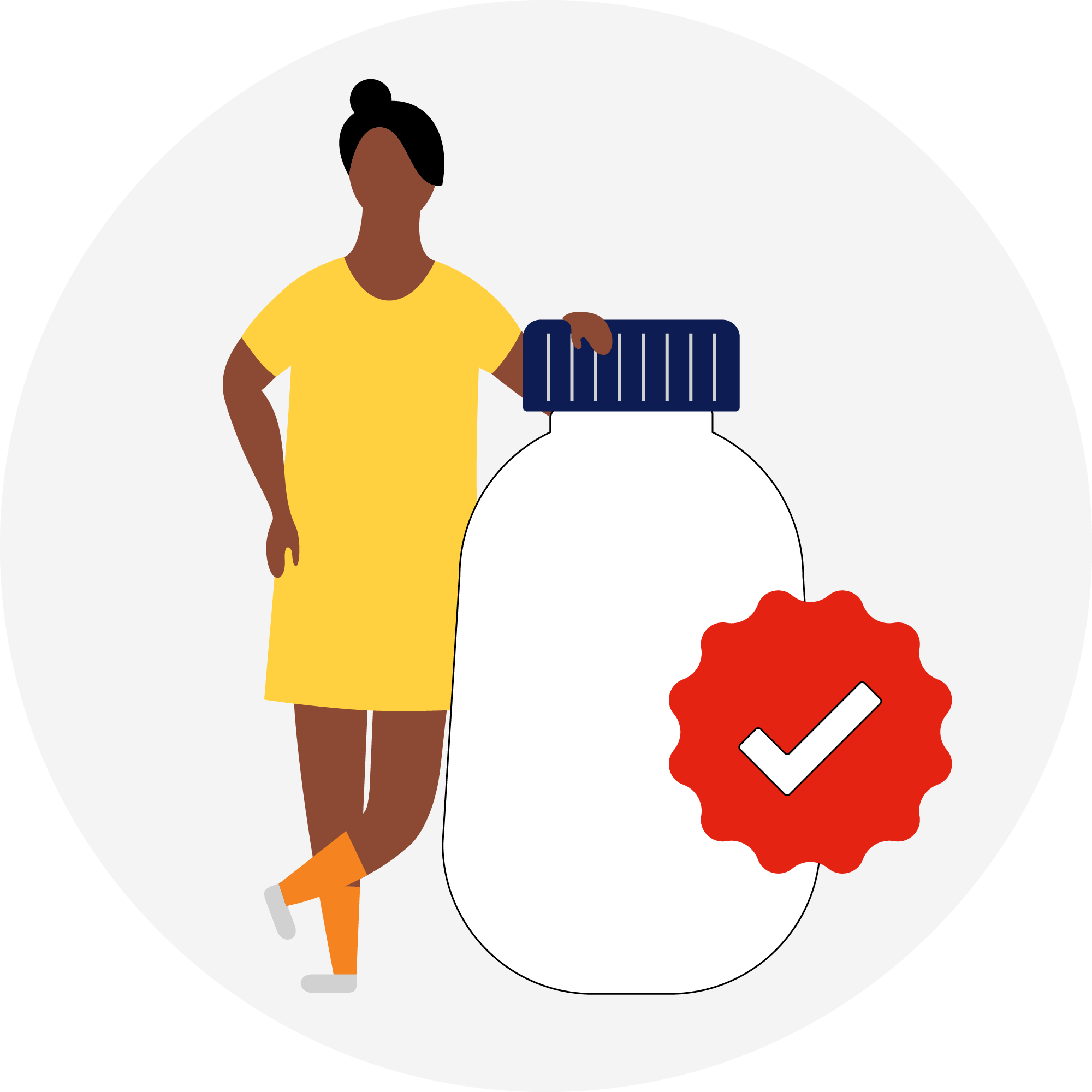 illustration of a person leaning on a milk donation container with a red tick symbol on it