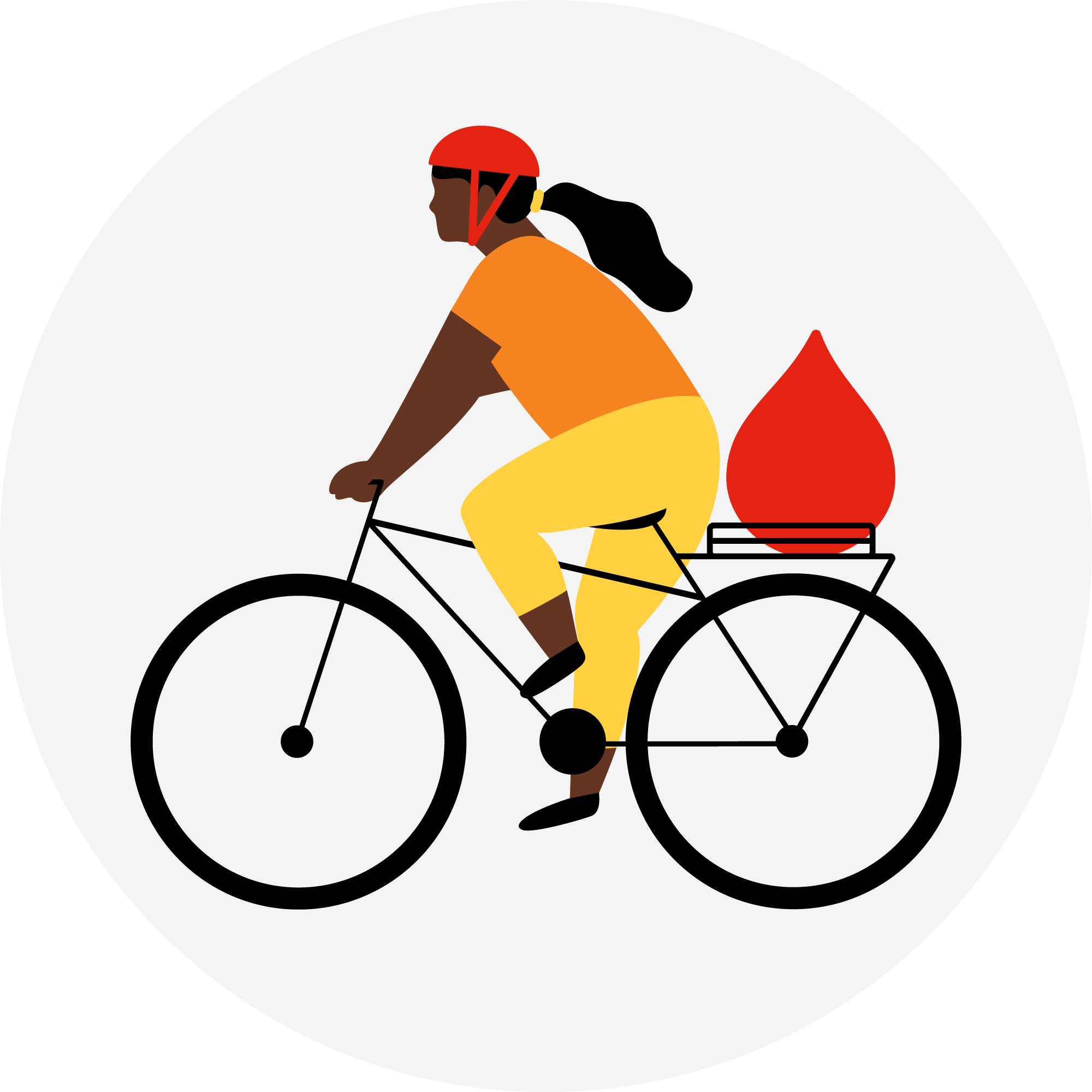 illustration of a person riding a bicycle, on the back of the bike is a red blood droplet