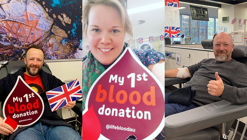 collage of UK donors donating blood after the deferral was lifted