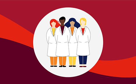 illustration of four people in white lab coats