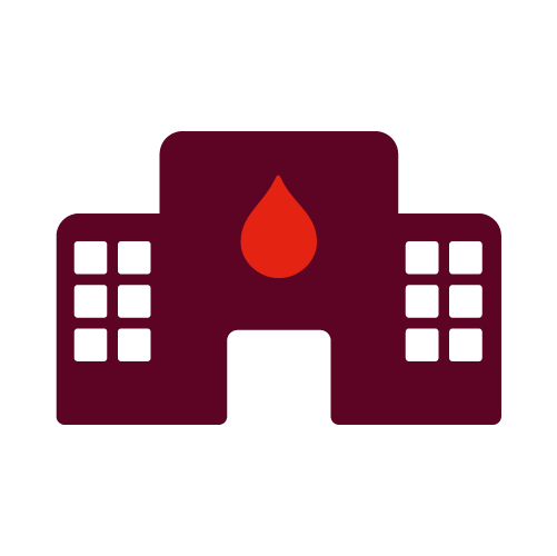 icon of a building with a red droplet icon on it
