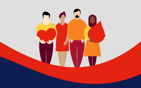 An illustration of a group of blood donors standing together
