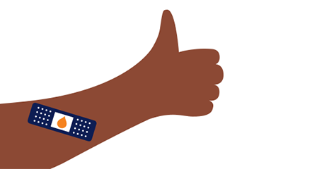 illustration of an arm with a bandaid on it giving a thumbs up
