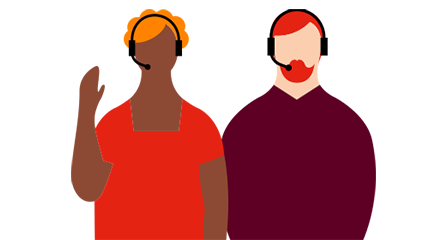illustration of two people wearing phone headsets