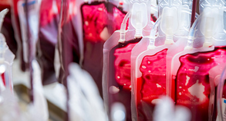 blood donation bags hanging up