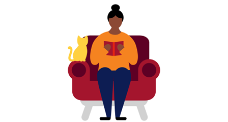 illustration of a person sitting in an armchair reading