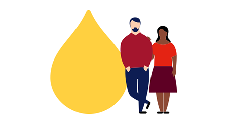 illustration of two people standing next to a large yellow droplet icon