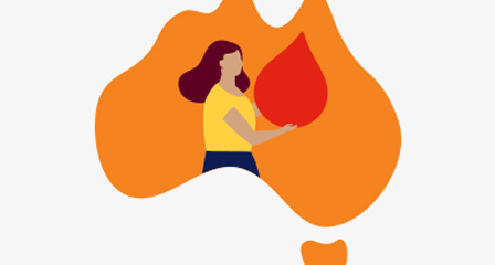 illustration of a map of australia with a person holding a large red blood droplet