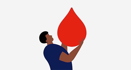 illustration of a person holding a red blood droplet above their head