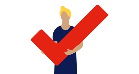 illustration of a person holding a red tick mark symbol