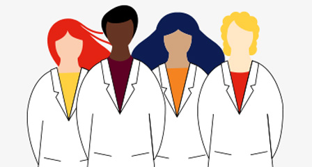 illustration of four scientists waering white coats