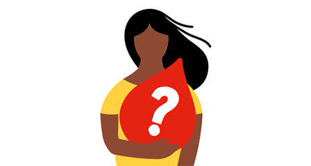 illustration of a woman holding a red blood drop with a question mark in it