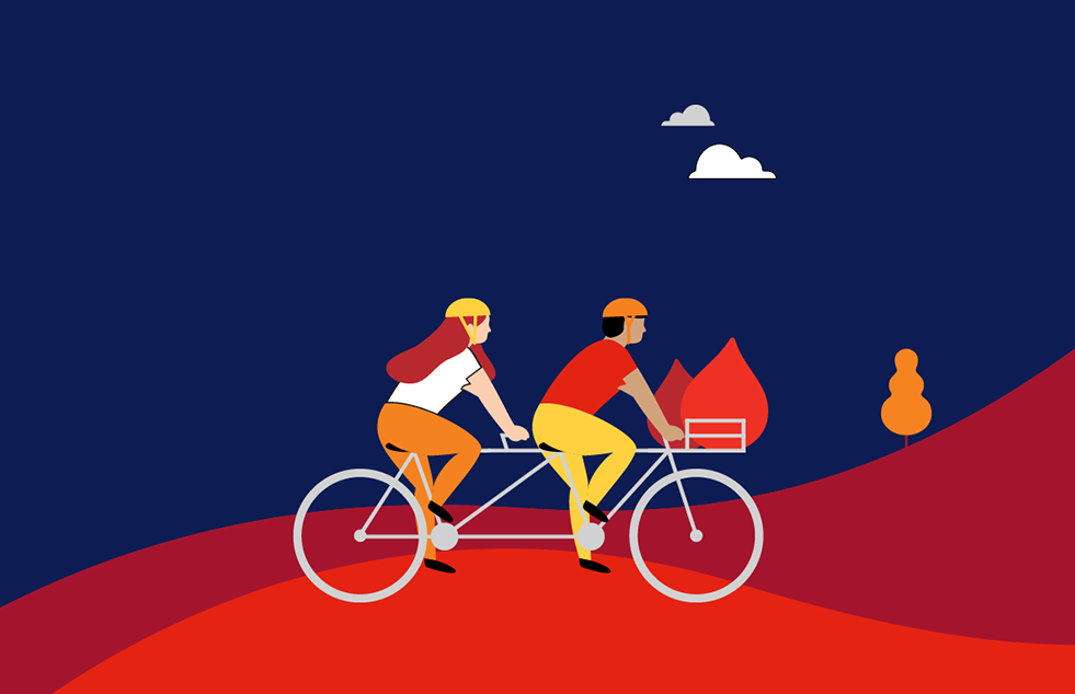 illustration of two people on a tandem bicycle