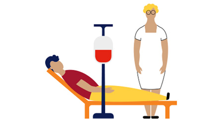 illustration of a man donating blood a nurse standing next to him