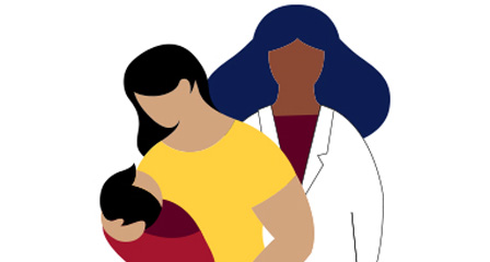 illustration of a woman holding a baby with a doctor standing behind her