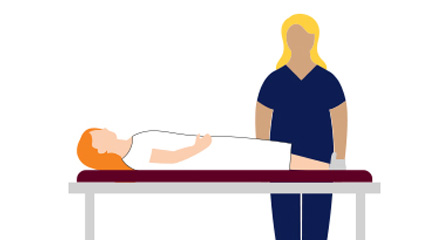illustration of a patient lying on a bed with a nurse bedside them