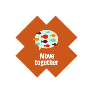 a school of fish with move together written underneath