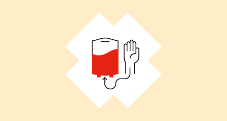 illustration of blood bag and hand next to it with tube going into wrist