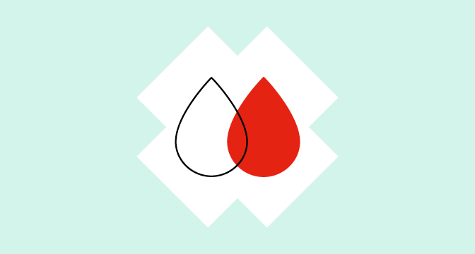 illustration of white blood drop and red blood drop next to each other on ice blue background