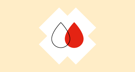 Illustration of red blood drop next to a white blood drop with a black outline