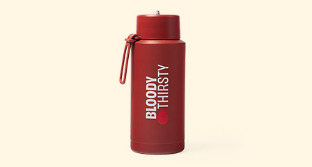 a drink bottle with bloody thirsty written on it