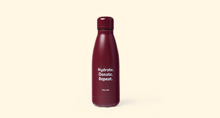 a drink bottle with hydrate donate repeat written on it