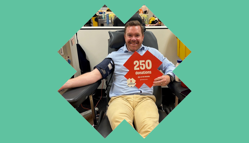 Man sitting in donor chair 