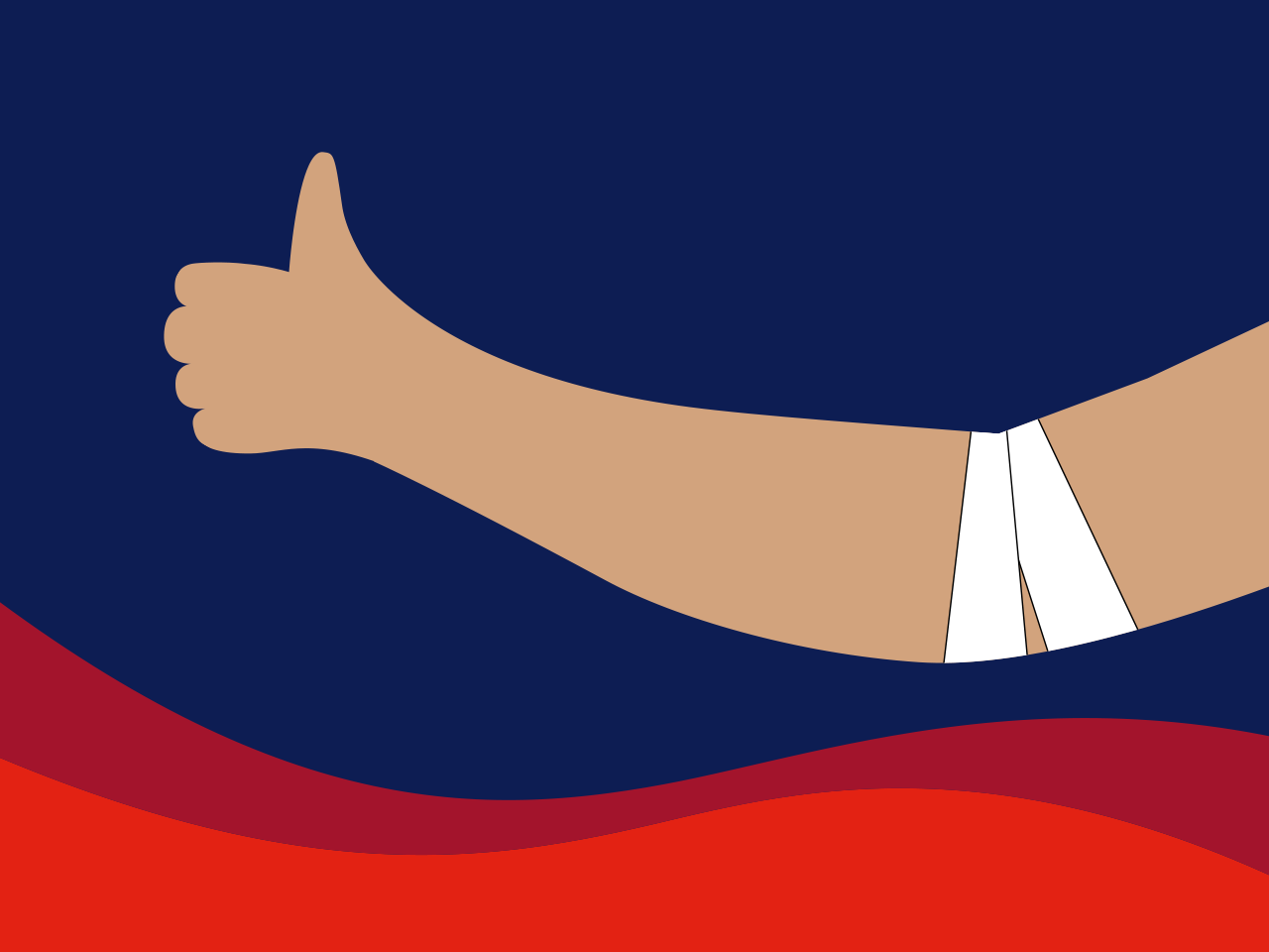 illustration of an arm giving a thumbs up, around the elbow is a bandage