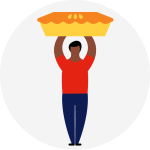 illustration of a man holding up a pie