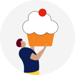 illustration of a man holding up a muffin
