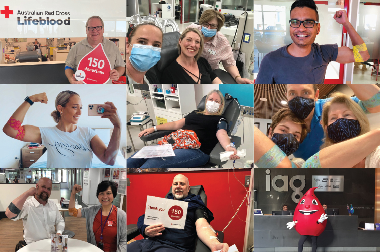 montage of 9 selfies of the IAG team after donating