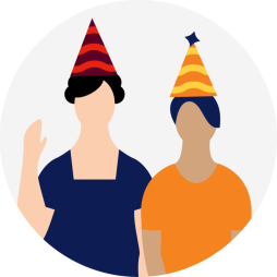 illustration of two people wearing party hats