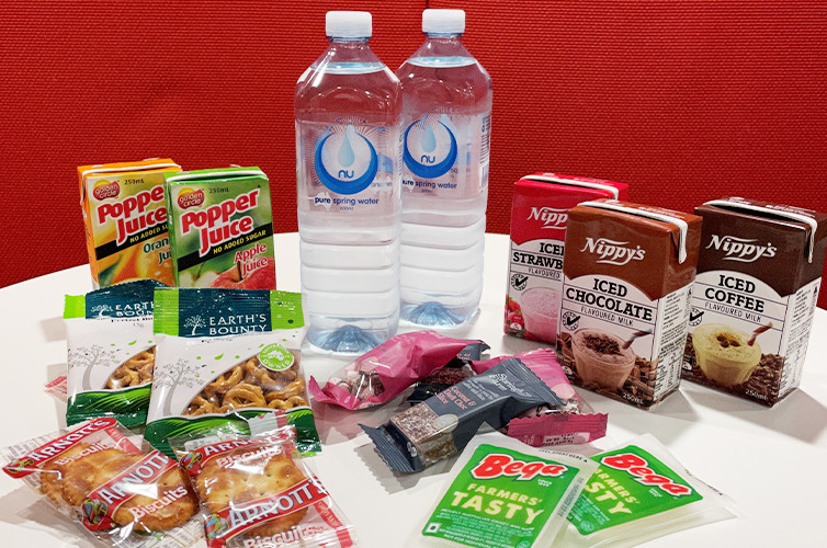 photo of snack and refreshments offered in centre such as juice, water, milk and pretzels