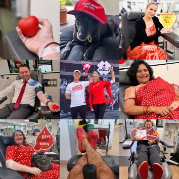 photo collage of people donating and sydney swans