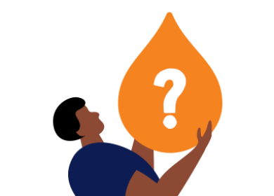 illustration of a person holding a big orange platelets droplet with a white question mark on it