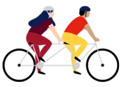 illustration of two people riding a tandem bicycle