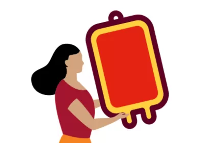 illustration of a woman holding a red blood pack