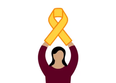 illustration of a woman holding up a yellow ribbon