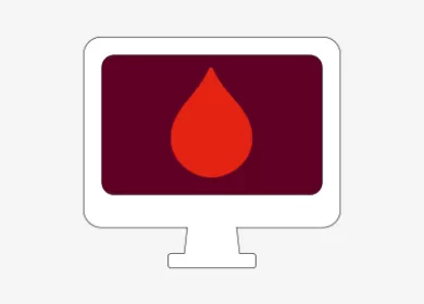 illustration of a monitor with a large red blood droplet on the screen