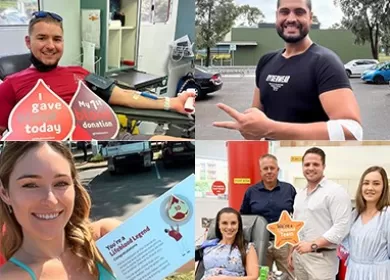 photo collage of various donors during and after a donation